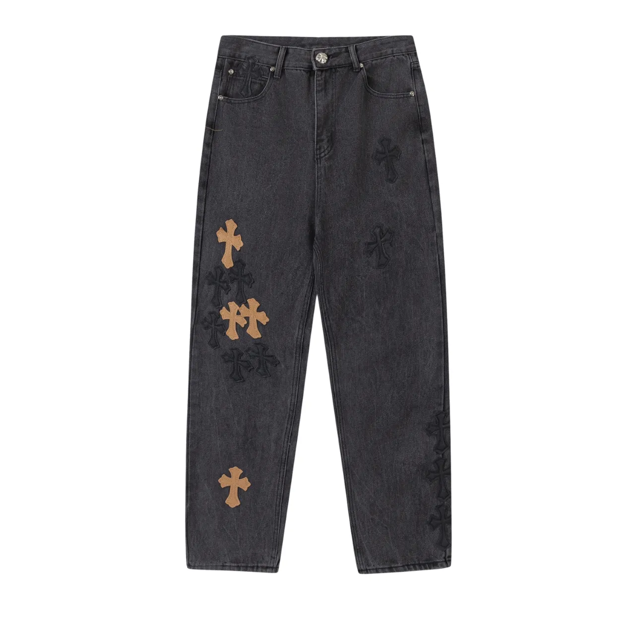 KE943#P230 The only correct leather label version on the market Chrome Hearts CH Cross embroidery distressed jeans Top ceiling quality 100% correct version The correct version is here!  Believe me this must be the best quality you will ever come across! ! Excellent value for money! !  Styles with different washes and textures are very friendly to people with thin legs and thick legs. The straight version is very flattering to the shape of the legs. The moderate length is timeless and easy to match. It is the basis of various styles and a must-have in the wardrobe! ! Add a little stacking to easily control the clean fit trend that has exploded this year. The fabric is stiff but also makes the upper body soft without losing texture. The sides and cuffs of some styles have a bone-wash effect. The vintage flavor pops up all at once. It’s really hard not to love it! ✅Correctly customize the Croxin metal leather label on the back panel. It is not sold directly with the cross on the finished jeans. 1:1 copying strives for excellence and the details are perfectly grasped. ✅The cross leather label is clear and smooth. Exquisite turning top craftsmanship. ✅Buttons, zippers and hardware are all customized versions of the Croxin LOGO. ✅High-cost washing process. Size: 28 30 32 34 36 (5 sizes)
